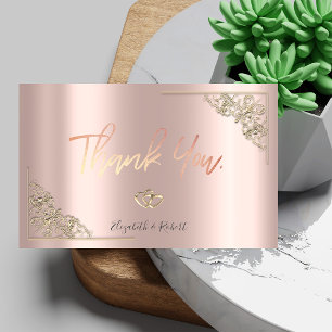 Carte De Remerciements Elégant Gold Hearts Frame Rose Gold