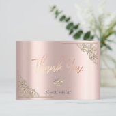 Carte De Remerciements Elégant Gold Hearts Frame Rose Gold (Debout devant)