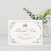 Carte De Remerciements Élégant Gold Ivy Script White Graduation (Debout devant)