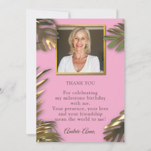 Carte De Remerciements Elégant Gold Pink Photo 50 Fabuleux anniversaire