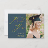Carte De Remerciements Élégant Gold Script Dusty Bleu Simple Graduation (Devant)