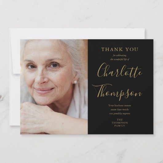 Carte De Remerciements Élégant Gold Script Memorial Funeral Photo (Devant)