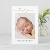 Carte De Remerciements Elégant Gold Script photo bébé (Debout devant)