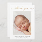 Carte De Remerciements Elégant Gold Script photo bébé (Devant / Derrière)