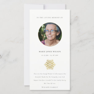 Carte De Remerciements Elégant Gold Snowflake Circle Photo Memorial