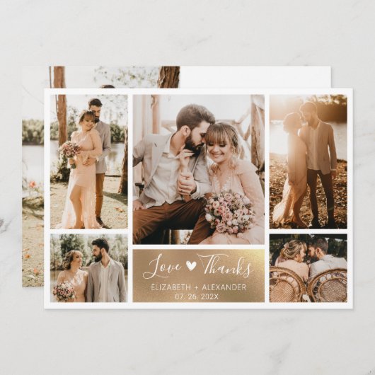 Carte De Remerciements Elegant Gold White Heart Photo Collage Mariage (Devant / Derrière)