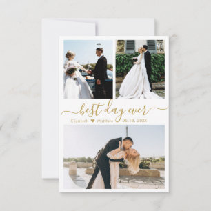 Carte De Remerciements Elégant Gold White Script Photo Collage Mariage