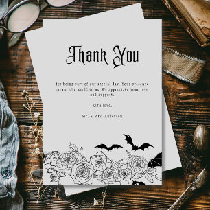 Carte De Remerciements Élégant gothique floral gris Mariage photo