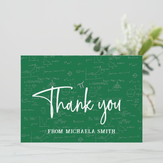Carte De Remerciements Elegant Green Script Typography Math Graduation (Debout devant)