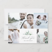 Carte De Remerciements Elegant Greenery 4 Photo Collage Wedding (Devant)