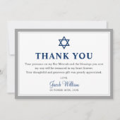 Carte De Remerciements Elegant Grey et Navy Blue Bar Mitzvah (Devant)