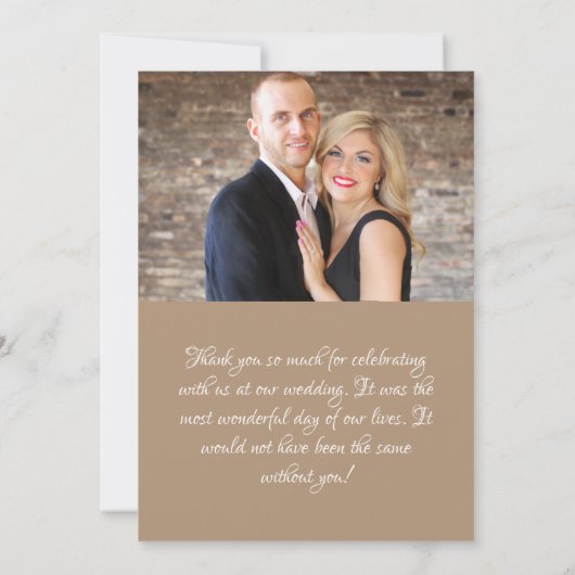 Carte De Remerciements Élégant gris beige 2 Mariage photo (Dos)