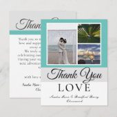 Carte De Remerciements Elégant Gris Turquoise Script Mariage Photo collag (Devant / Derrière)