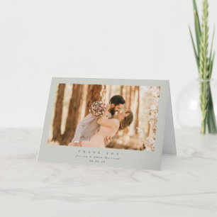 Carte De Remerciements Élégant gris-vert minimal Mariage photo simple