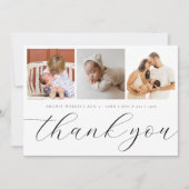 Carte De Remerciements Elégant Handlettering Script 3 Photo Nouveau bébé (Devant)