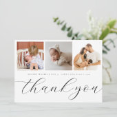 Carte De Remerciements Elégant Handlettering Script 3 Photo Nouveau bébé (Debout devant)