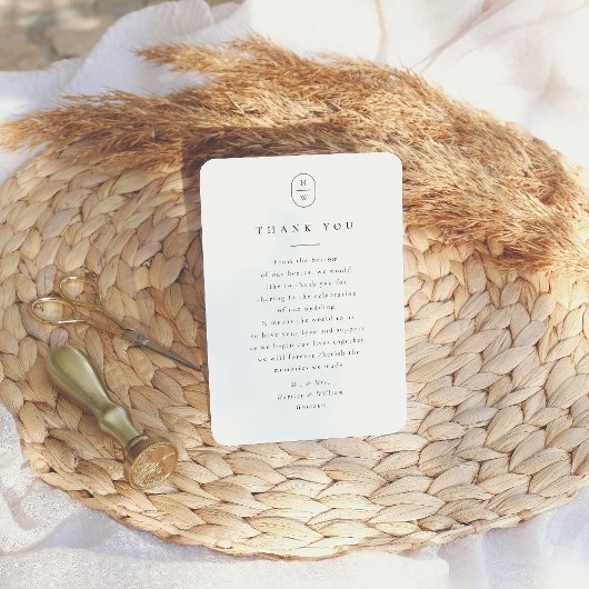 Carte De Remerciements Élégant Initiales noir & blanc Mariage photo