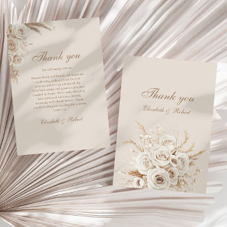 Carte De Remerciements Elegant Ivory Roses Wedding Thank You Card