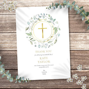 Carte De Remerciements Elegant Laurel Garland Funeral Memorial Gold Cross