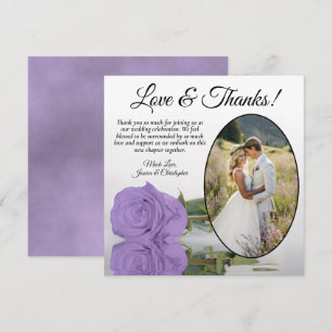 Carte De Remerciements Élégant Lavande violet Rose Oval Photo Mariage