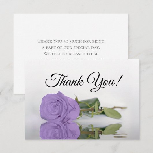 Carte De Remerciements Elegant Lavender Purple Rose Simple Wedding (Devant / Derrière)
