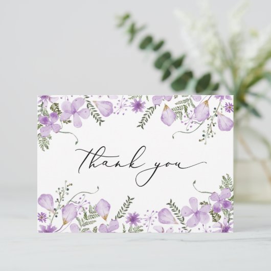 Carte De Remerciements Élégant Lavender Watercolor Mariage (Debout devant)