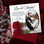 Carte De Remerciements Élégant long Stemmed Red Rose Oval Mariage photo<br><div class="desc">Ces belles cartes de remerciement de mariage sont une merveilleuse façon de montrer votre appréciation à vos amis et à votre famille pour la célébration avec vous lors de votre journée spéciale. Ils présentent votre photo mariage dans un cadre ovale avec une seule rose rouge à longue tige sur son...</div>
