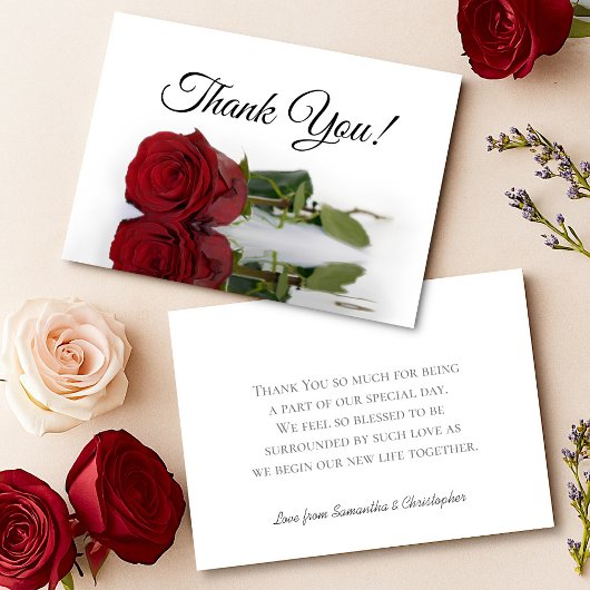 Carte De Remerciements Elegant Long Stemmed Red Rose Simple Wedding