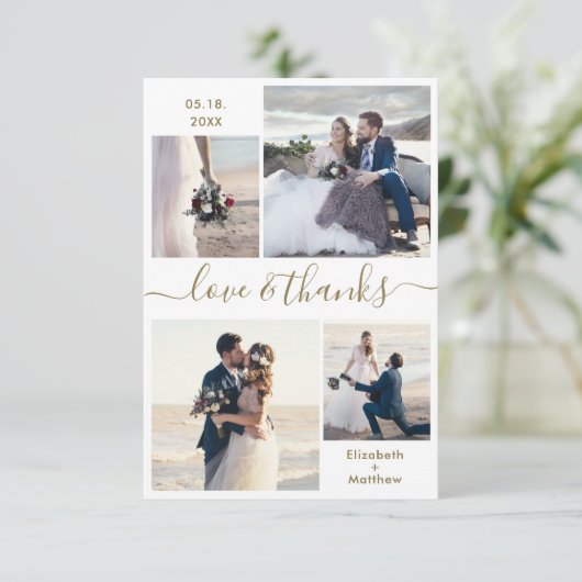Carte De Remerciements Elegant Love and Thanks Script 4 Mariage photo (Debout devant)