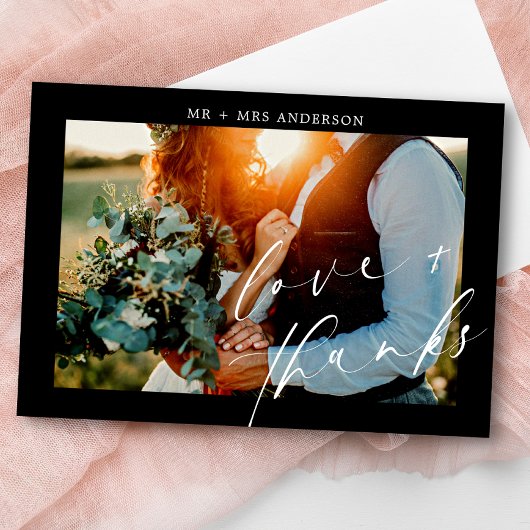 Carte De Remerciements Elegant Love and Thanks Script Mariage Photo