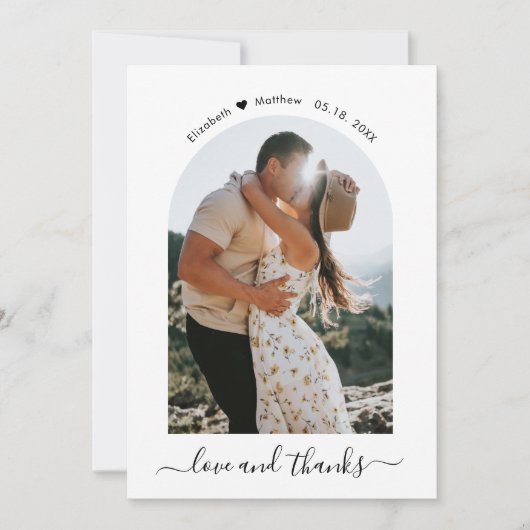 Carte De Remerciements Elegant Love and Thanks Script Photo Arch Mariage (Devant)