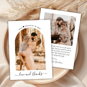 Carte De Remerciements Elegant Love and Thanks Script Photo Arch Mariage