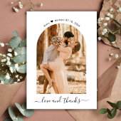Carte De Remerciements Elegant Love and Thanks Script Photo Arch Mariage