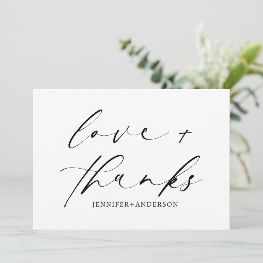 Carte De Remerciements Elegant Love and Thanks Script Photo Mariage (Debout devant)