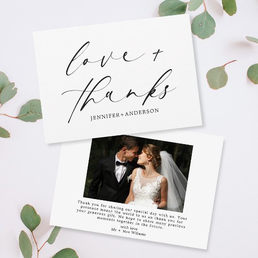Carte De Remerciements Elegant Love and Thanks Script Photo Mariage