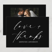 Carte De Remerciements Elegant Love and Thanks Script Photo Mariage (Devant / Derrière)