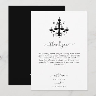 Carte De Remerciements Élégant lustre noir blanc Mariage