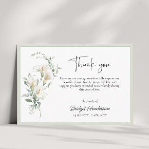 Carte De Remerciements Élégant Lys Calla Simple Eucalyptus Sympathie
