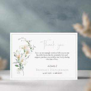 Carte De Remerciements Élégant Lys Calla Simple Eucalyptus Sympathie