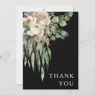 Carte De Remerciements Élégant Mariage Black Floral Peonies