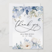 Carte De Remerciements Élégant Mariage botanique moderne Dusty Blue Flora (Devant)