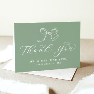 Carte De Remerciements Élégant Mariage Bow Sage Green
