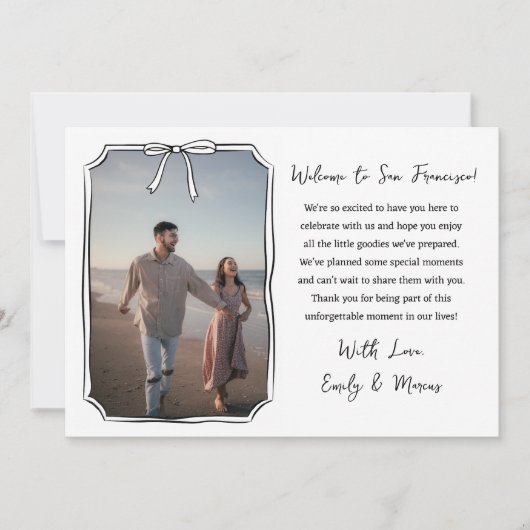 Carte De Remerciements Elégant Mariage Bow Welcome Bag Card avec photo (Devant)