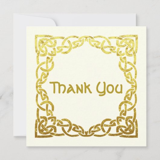 Carte De Remerciements Elégant Mariage celtique Ivory Faux Gold Celtic no (Devant)