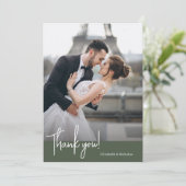 Carte De Remerciements Élégant mariage chic vert mousse foncé (Debout devant)