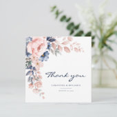 Carte De Remerciements Élégant Mariage d'aquarelle bleu rose floral (Debout devant)