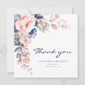 Carte De Remerciements Élégant Mariage d'aquarelle bleu rose floral (Devant)