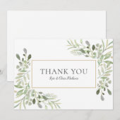 Carte De Remerciements Elégant Mariage d'aquarelle de verdure (Devant / Derrière)