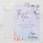 Carte De Remerciements Élégant Mariage d'aquarelle rose (Devant / Derrière)