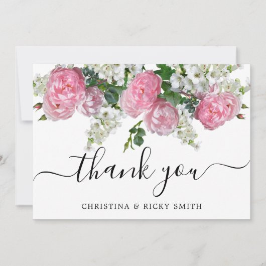 Carte De Remerciements Élégant Mariage de bouquet rose (Devant)